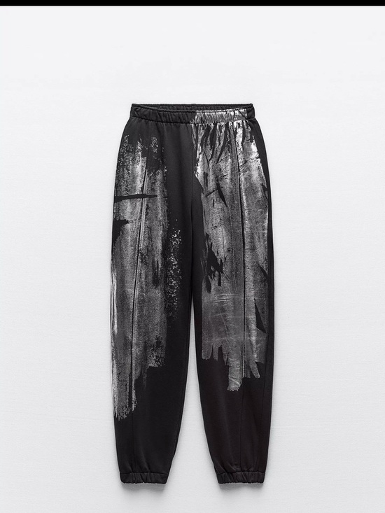 Zara Pants - Zara Black Joggers with Silver Paint-Effect Print